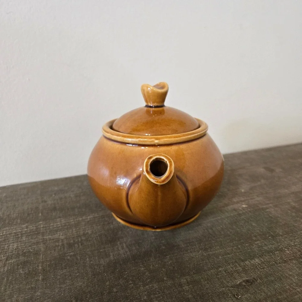 Vintage Waku West Germany Ceramic Teapot Caramel Brown Glossy Glaze 102/II